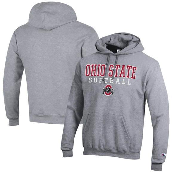 Men's Champion  Gray Ohio State Buckeyes Softball Stack Powerblend Pullover Hoodie