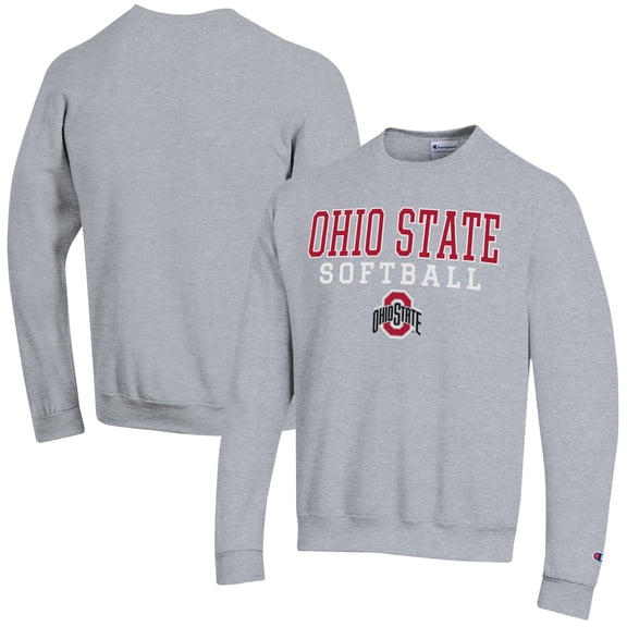 Men's Champion  Gray Ohio State Buckeyes Softball Stack Powerblend Pullover Sweatshirt