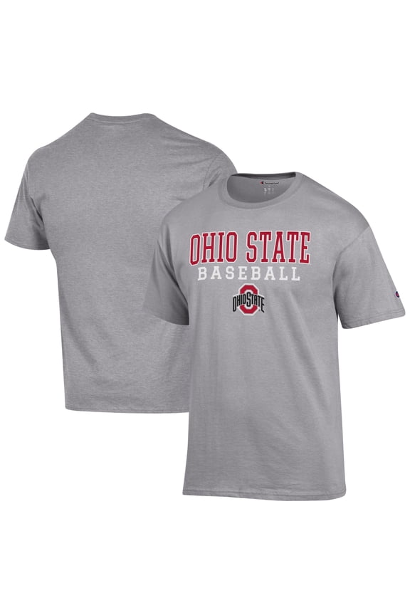 Men's Champion Gray Ohio State Buckeyes Stack Logo Baseball T-Shirt