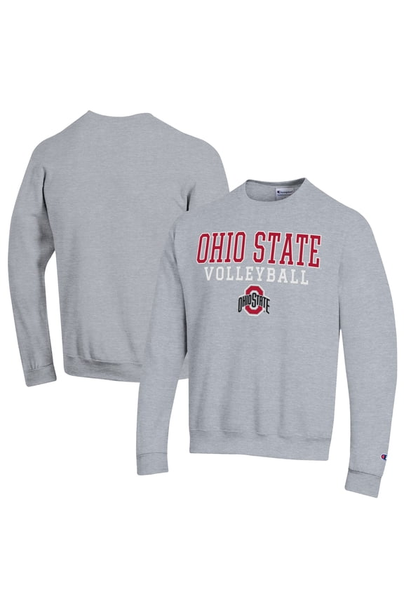 Men's Champion Gray Ohio State Buckeyes Volleyball Stack Pullover Crewneck Sweatshirt