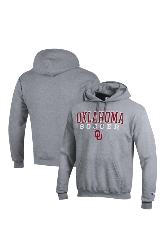 Men's Champion Gray Oklahoma Sooners Soccer Stack Logo Powerblend Pullover Hoodie