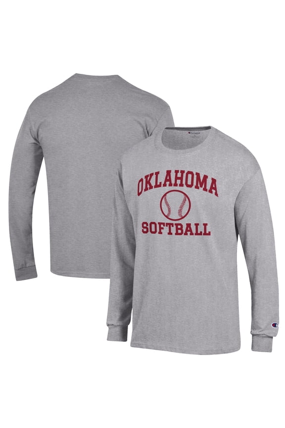 Men's Champion Gray Oklahoma Sooners Softball Icon Long Sleeve T-Shirt