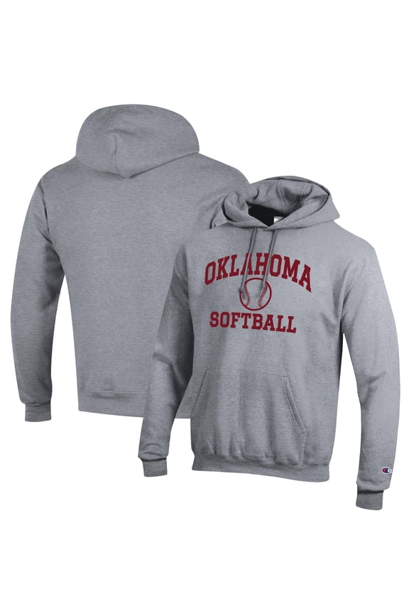 Men's Champion Gray Oklahoma Sooners Softball Icon Pullover Hoodie