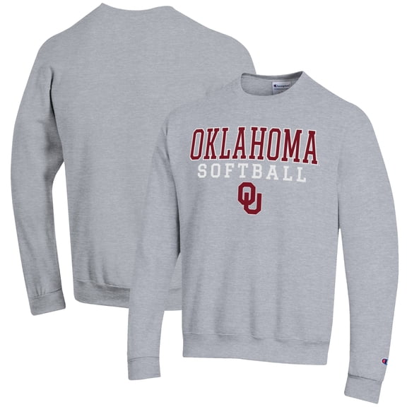 Men's Champion Gray Oklahoma Sooners Softball Stack Pullover Crewneck Sweatshirt