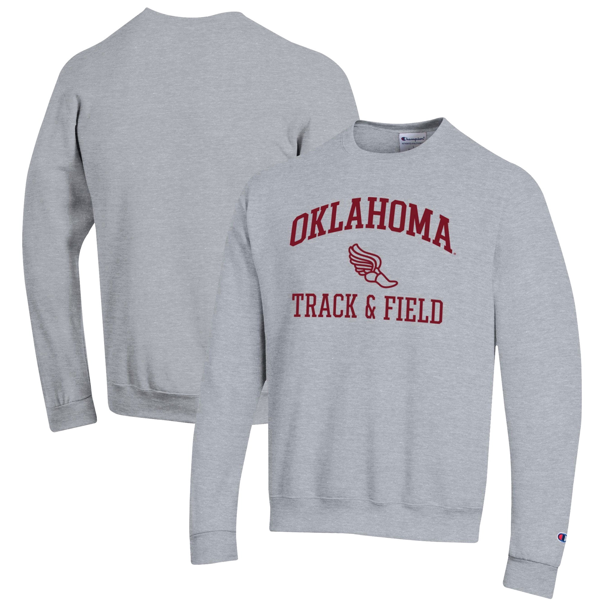 Men's Champion  Gray Oklahoma Sooners Track & Field Icon Powerblend Pullover Sweatshirt