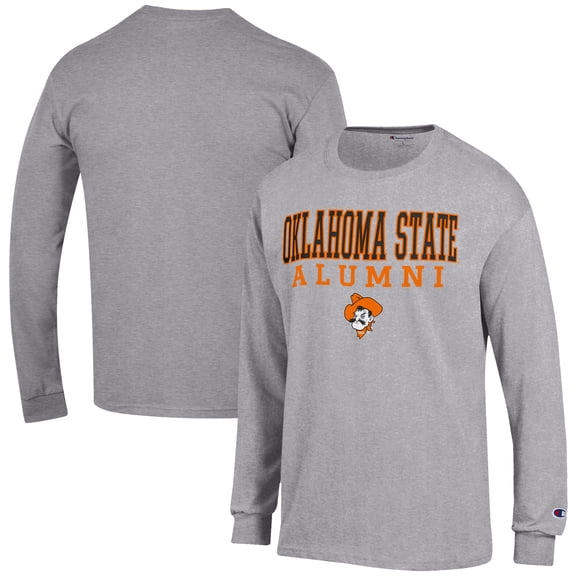 Men's Champion Gray Oklahoma State Cowboys Alumni Logo Stack Long Sleeve T-Shirt