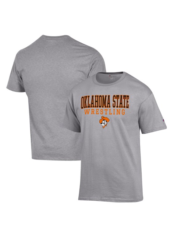 Men's Champion Gray Oklahoma State Cowboys Wrestling Stack Logo T-Shirt