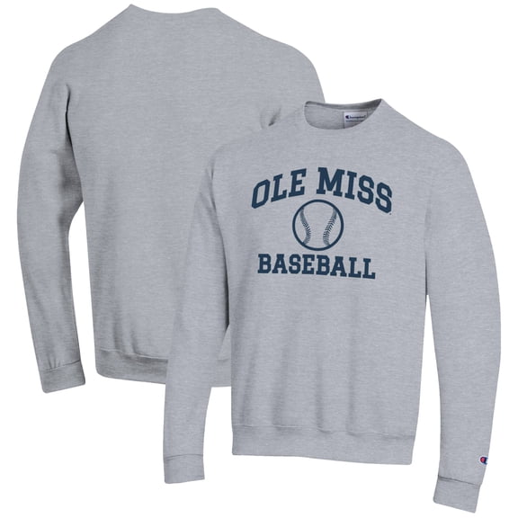 Men's Champion Gray Ole Miss Rebels Baseball Icon Crewneck Pullover Sweatshirt
