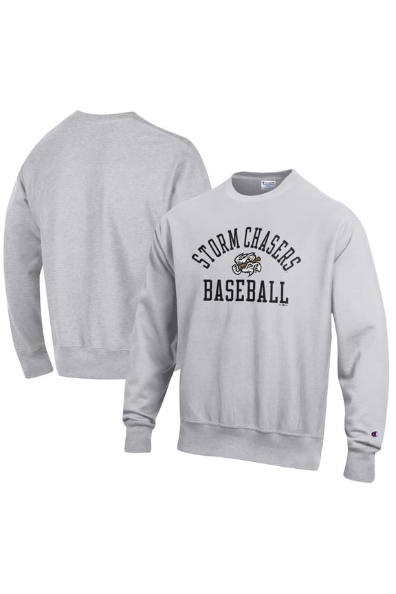 Men's Champion Gray Omaha Storm Chasers Baseball Reverse Weave Pullover Sweatshirt