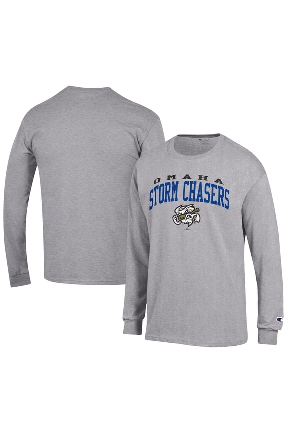 Men's Champion Gray Omaha Storm Chasers Jersey Long Sleeve T-Shirt