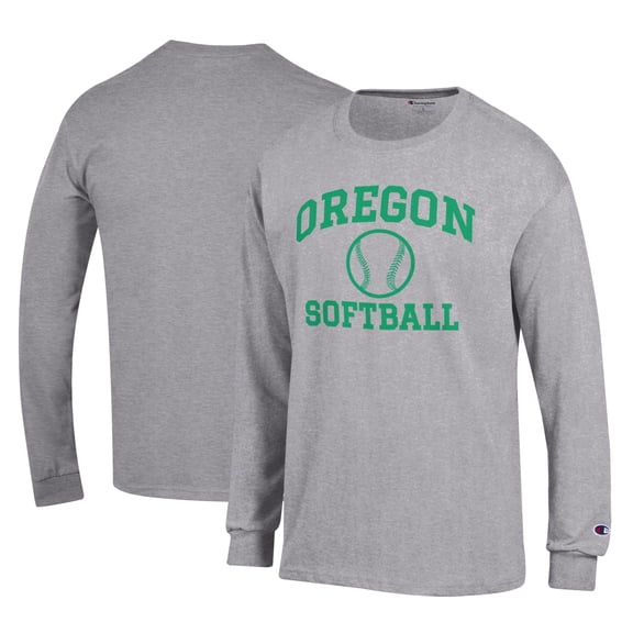 Men's Champion Gray Oregon Ducks Primary Team Logo Icon Softball Powerblend Long Sleeve T-Shirt
