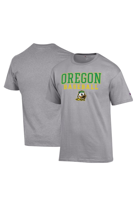 Men's Champion Gray Oregon Ducks Primary Team Logo Stack Logo Baseball Powerblend T-Shirt