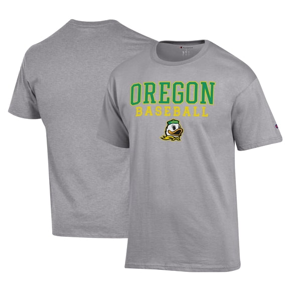 Men's Champion Gray Oregon Ducks Primary Team Logo Stack Logo Baseball Powerblend T-Shirt