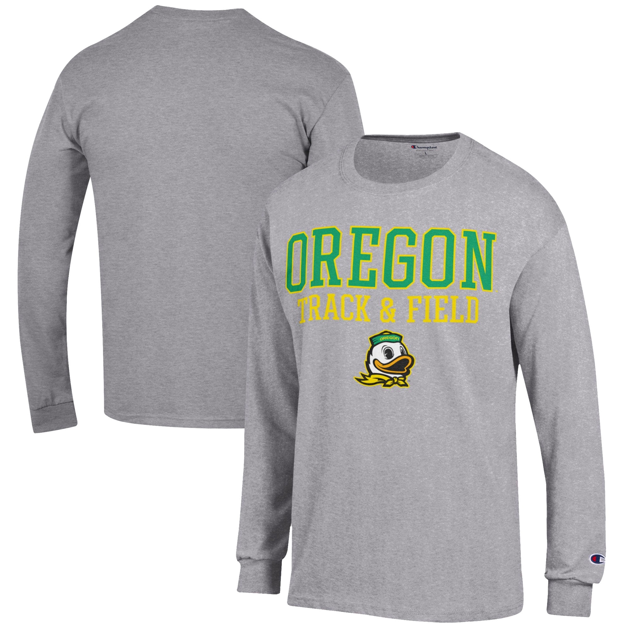 Men's Champion  Gray Oregon Ducks Track & Field Stack Long Sleeve T-Shirt