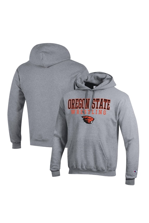 Men's Champion Gray Oregon State Beavers Wrestling Stack Logo Powerblend Pullover Hoodie