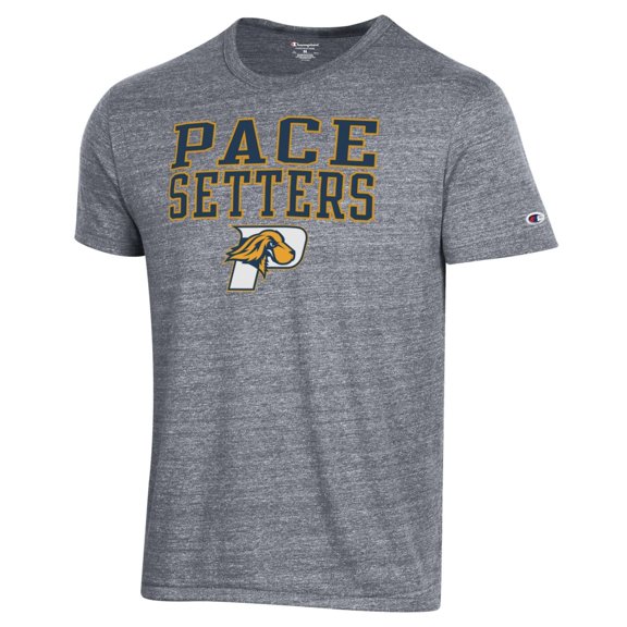 Men's Champion Gray Pace University Setters Stacked Ultimate Tri-Blend T-Shirt