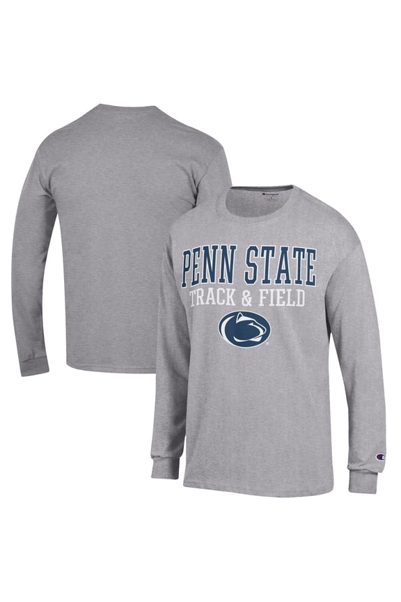 Men's Champion Gray Penn State Nittany Lions Track & Field Stack Long Sleeve T-Shirt