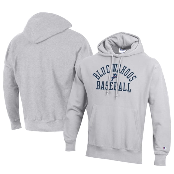 Men's Champion Gray Pensacola Blue Wahoos Baseball Reverse Weave Pullover Hoodie