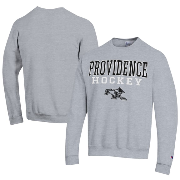 Men's Champion Gray Providence Friars Stacked Logo Hockey Eco Powerblend Pullover Sweatshirt