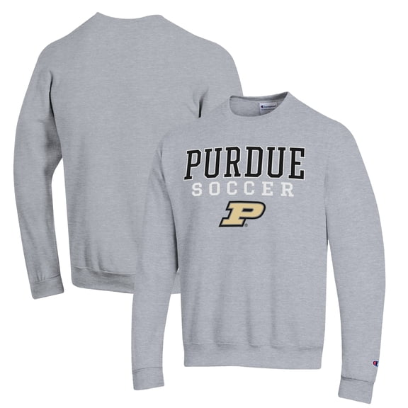 Men's Champion Gray Purdue Boilermakers Soccer Stack Logo Powerblend Pullover Sweatshirt