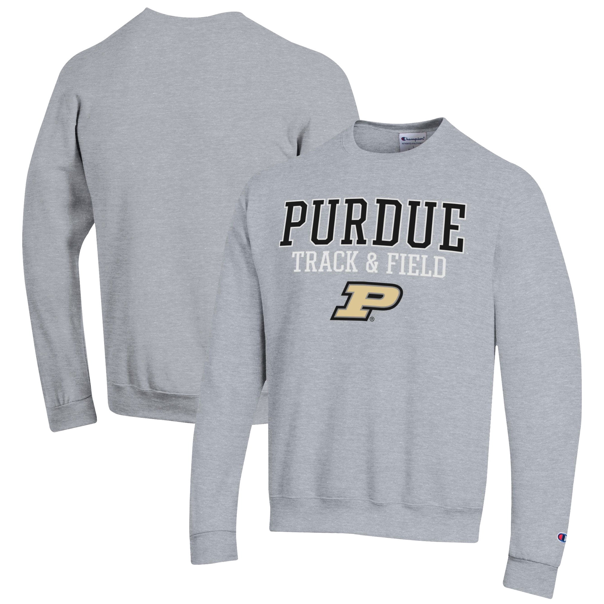 Men's Champion  Gray Purdue Boilermakers Track & Field Stack Powerblend Pullover Sweatshirt