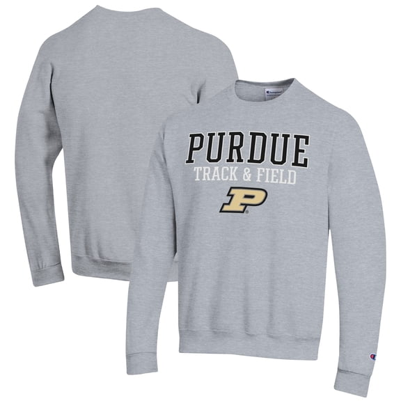 Men's Champion  Gray Purdue Boilermakers Track & Field Stack Powerblend Pullover Sweatshirt