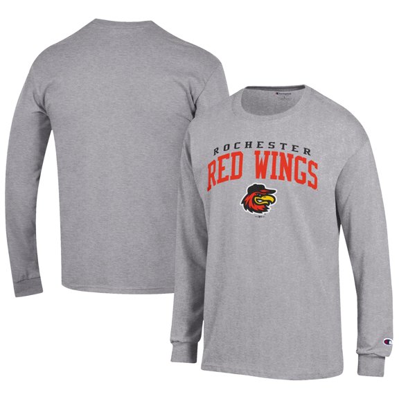 Men's Champion Gray Rochester Red Wings Jersey Long Sleeve T-Shirt