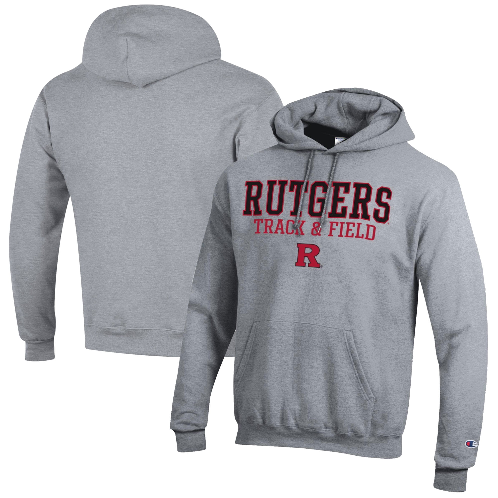 Men's Champion  Gray Rutgers Scarlet Knights Track & Field Stack Powerblend Pullover Hoodie