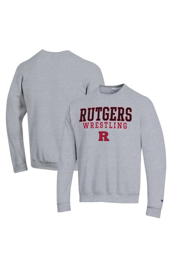 Men's Champion Gray Rutgers Scarlet Knights Wrestling Stack Powerblend Pullover Sweatshirt