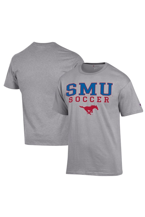 Men's Champion Gray SMU Mustangs Soccer Stack Logo Powerblend T-Shirt