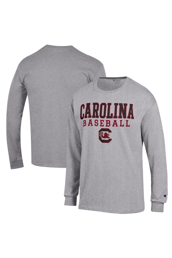 Men's Champion Gray South Carolina Gamecocks Baseball Stack Long Sleeve T-Shirt
