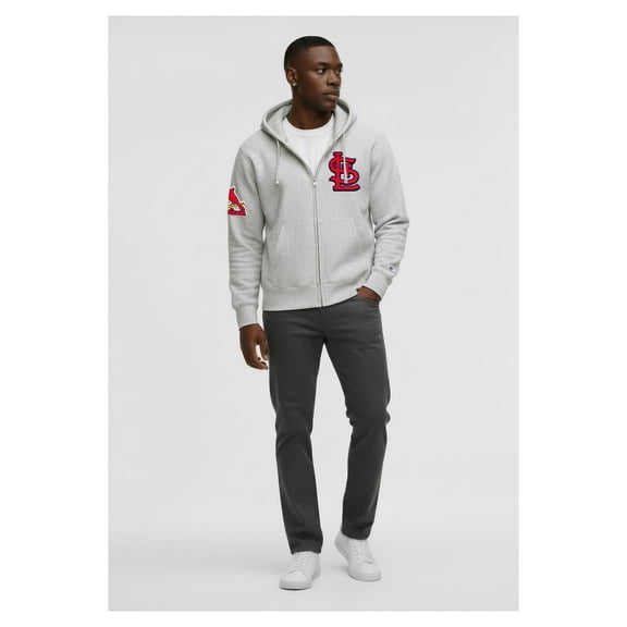 Men's Champion Gray St. Louis Cardinals Reverse Weave Chenille Full-Zip Hoodie