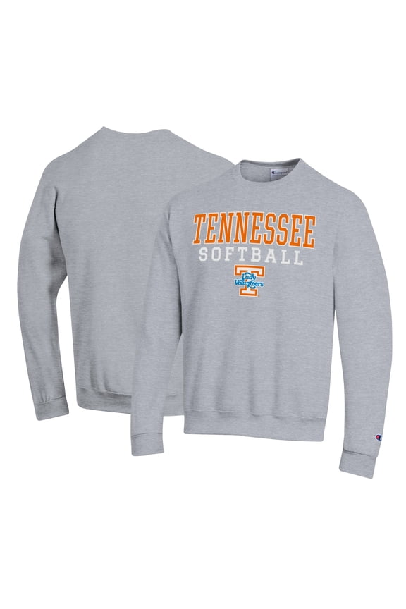 Men's Champion Gray Tennessee Lady Vols Primary Team Logo Stack Logo Softball Powerblend Pullover Sweatshirt