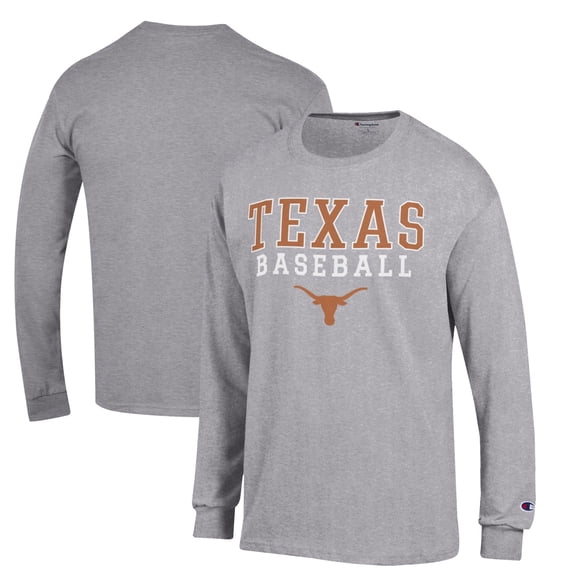 Men's Champion Gray Texas Longhorns Icon Baseball Long Sleeve T-Shirt