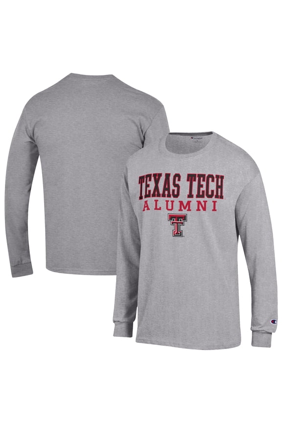 Men's Champion  Gray Texas Tech Red Raiders Alumni Logo Stack Long Sleeve T-Shirt