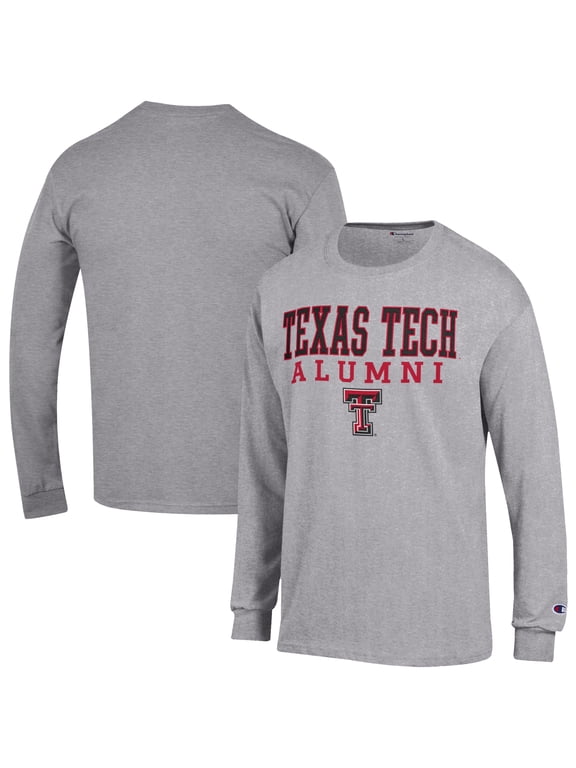 Men's Champion Gray Texas Tech Red Raiders Alumni Logo Stack Long Sleeve T-Shirt