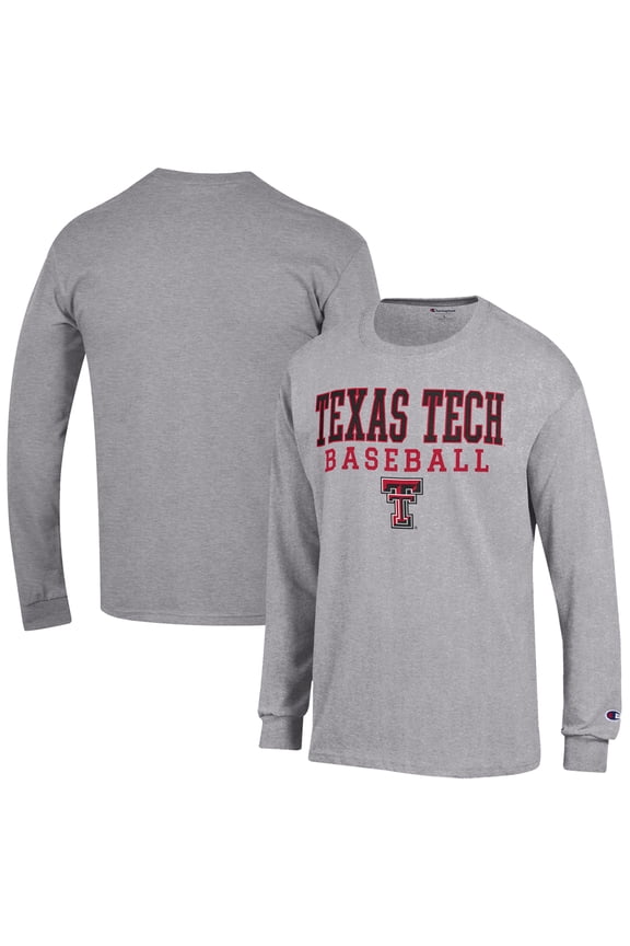 Men's Champion Gray Texas Tech Red Raiders Baseball Stack Long Sleeve T-Shirt