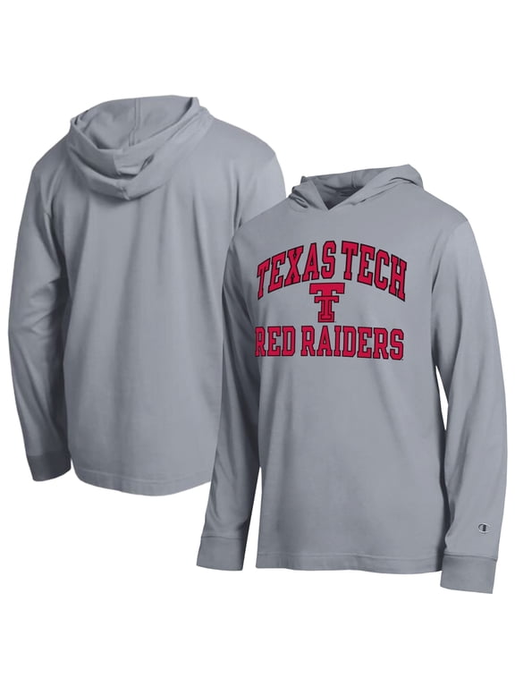Men's Champion Heather Gray Texas Tech Red Raiders High Motor All-Star Long Sleeve Hooded T-Shirt