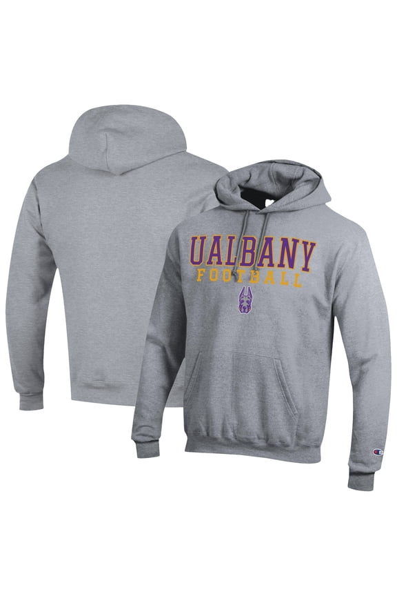 Men's Champion Gray UAlbany Great Danes Football Stack Pullover Hoodie