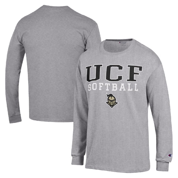 Men's Champion Gray UCF Knights Stack Logo Softball Powerblend Long Sleeve T-Shirt