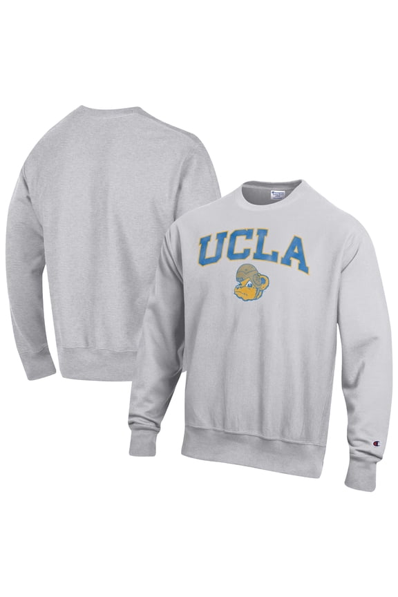 Men's Champion Gray UCLA Bruins Distressed Arch Over Logo Reverse Weave Crew Neck Sweatshirt