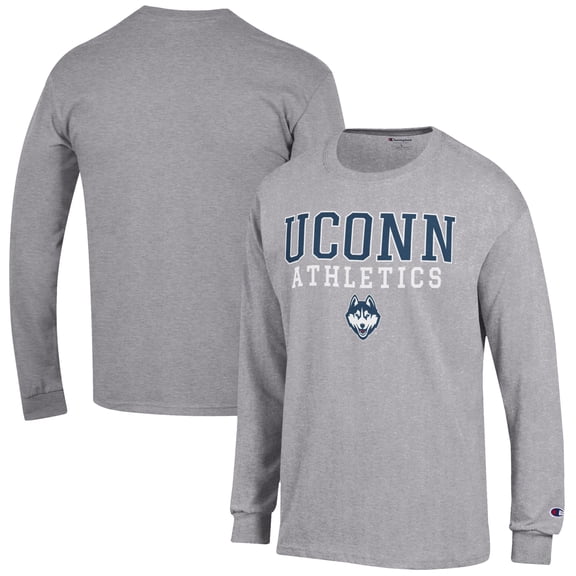 Men's Champion Gray UConn Huskies Athletics Logo Stack Long Sleeve T-Shirt