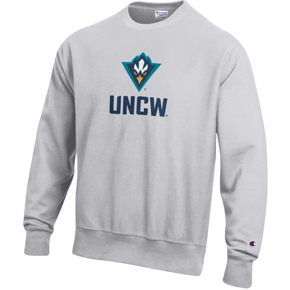 Men's Champion Gray UNC Wilmington Seahawks Arch Logo Reverse Weave Crew