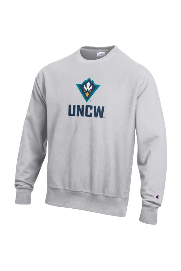 Men's Champion Gray UNC Wilmington Seahawks Arch Logo Reverse Weave Crew
