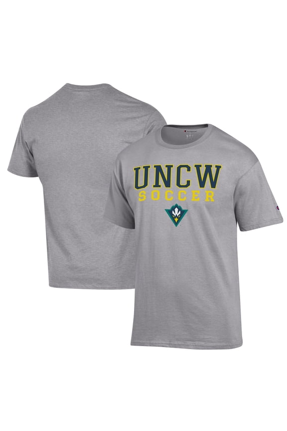Men's Champion Gray UNC Wilmington Seahawks Soccer Stack Logo Powerblend T-Shirt