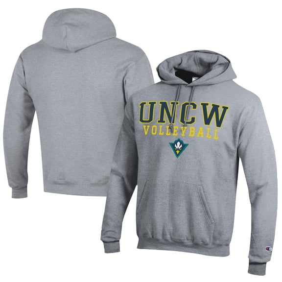 Men's Champion Gray UNC Wilmington Seahawks Stacked Logo Volleyball Eco Powerblend Pullover Hoodie