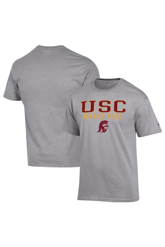 Men's Champion Gray USC Trojans Stack Logo Water Polo T-Shirt