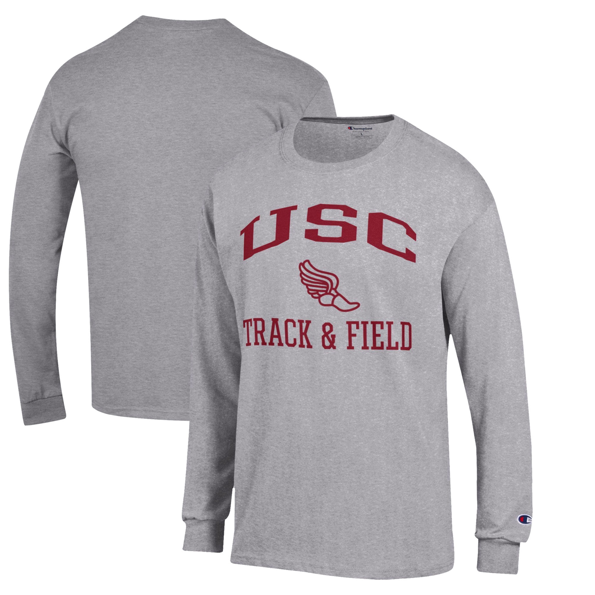 Men's Champion  Gray USC Trojans Track & Field Icon Long Sleeve T-Shirt