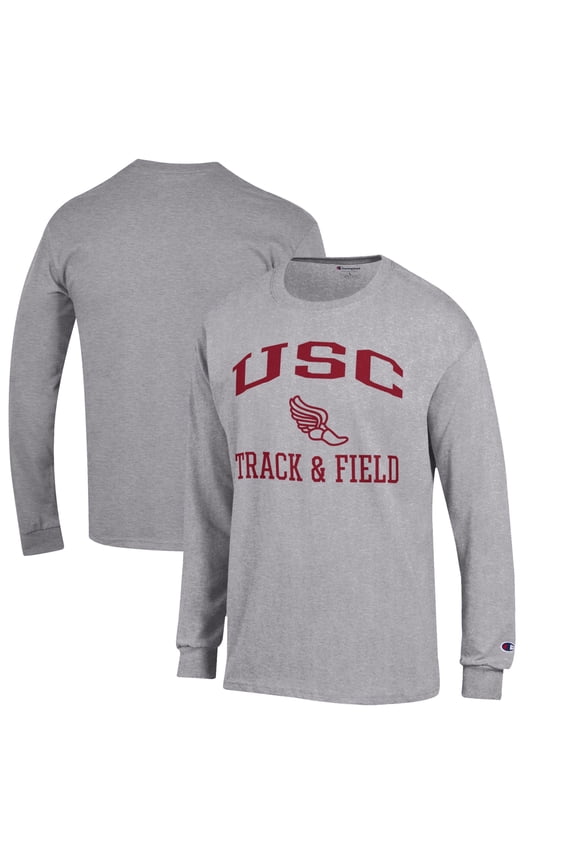 Men's Champion  Gray USC Trojans Track & Field Icon Long Sleeve T-Shirt