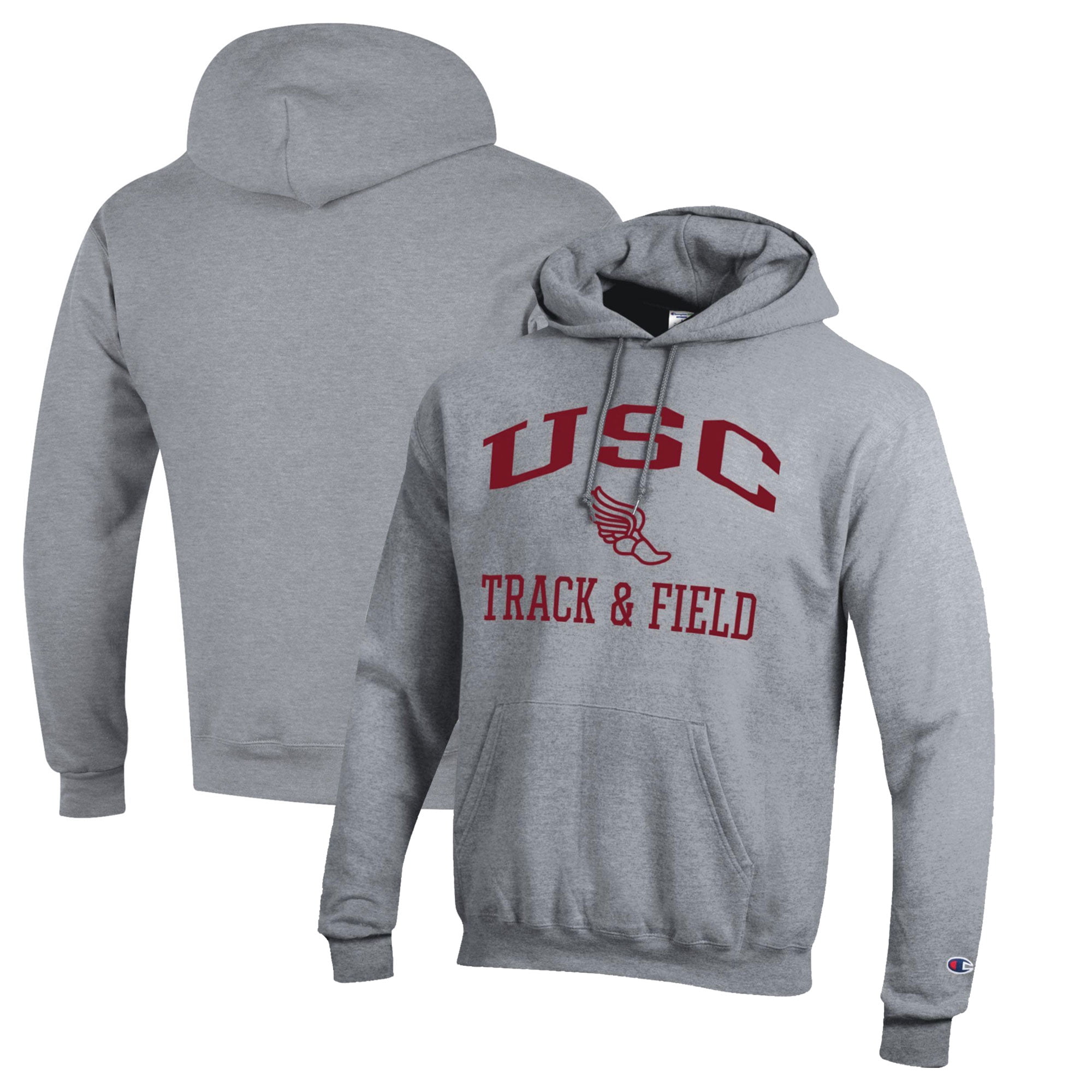 Men's Champion  Gray USC Trojans Track & Field Icon Powerblend Pullover Hoodie